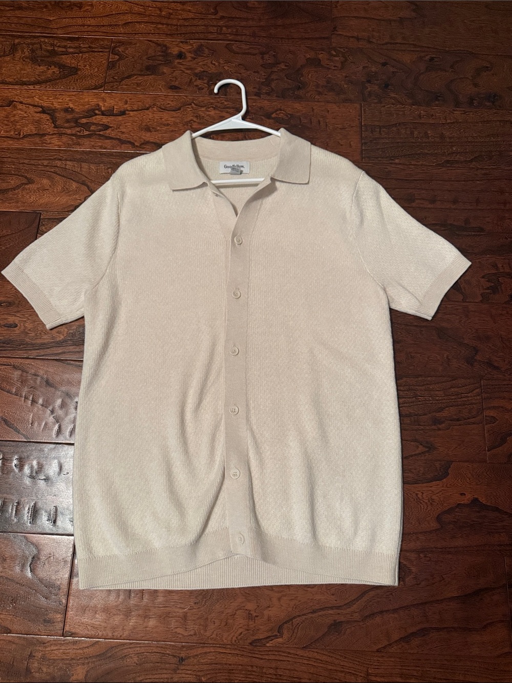 Goodfellow & Co Cream Short-Sleeve Knit Polo Button-Front Size Small